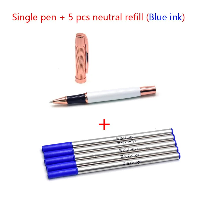 Pen with 5 Blue ink Guoyi A218 Новая креативная шариковая ручка из розового золота, Высококачественная медная подарочная ручка в деловом стиле, офисные и школьные принадлежности, 0,5 мм перо - Цвет: Pen with 5 Blue ink