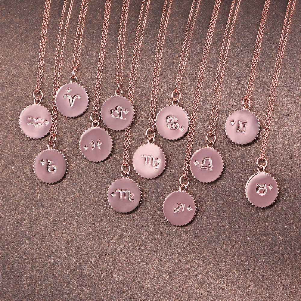 Fasion Rose Gold Chain Twelve Constellation Pendant Necklaces Women Jewelry Clavicular Necklace | Украшения и аксессуары