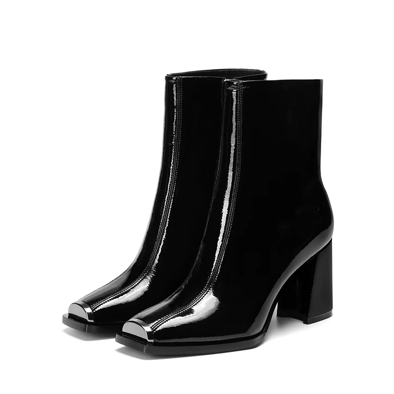 Женские ботильоны из лакированной кожи черные ботинки на высоком каблуке с