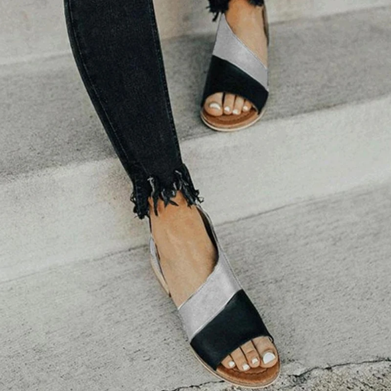 Women Sandals PU Leather Summer Flat Gladiator Causal Shoes Woman Peep Toe Low Heels Sandalias Plus Size E723 | Обувь