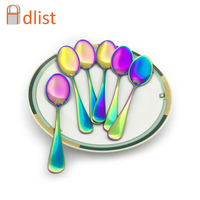 5.3'' Rainbow Tea spoon Stainless Steel Coffee Spoons set Dessert Fruit Scoop Colorful Ice Stiring Spoon Dinnerware Set 4pcs|Ложки| |