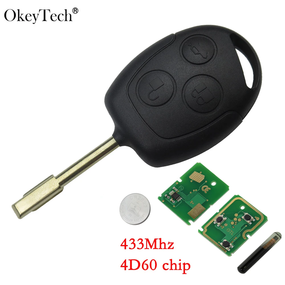 Okeytech 3 кнопки дистанционного Управление ключа автомобиля Замена с 433 МГц 4D60 чип