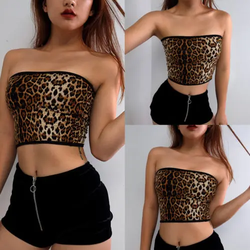 Женская Повседневная майка с открытыми плечами на груди леопардовым принтом