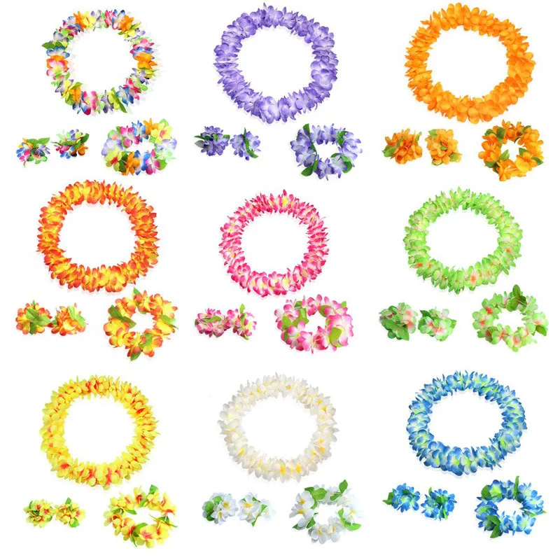 Hawaii Flower Lei Hula Headband Garland Wreath Wristbands Women Girls Summer Holiday Party Favors Birthday|favors|favors party |