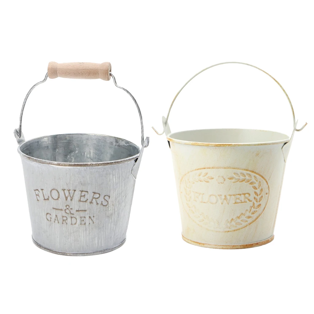 Винтажный металлический цветок 2 шт. ведро для растений потертая Оцинкованная