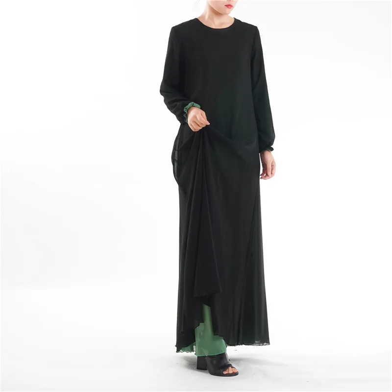 black-green Abaya, Дубай, летнее шифоновое платье с наизнанку, два тона, популярное исламское платье с наизнанкой, мусульманская Двусторонняя одежда, быстрая - Цвет: black-green