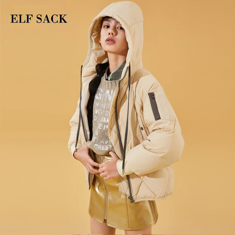 ELFSACK зимнее Новое теплое пуховое пальто однотонное длинный рукав 90 белый утиный