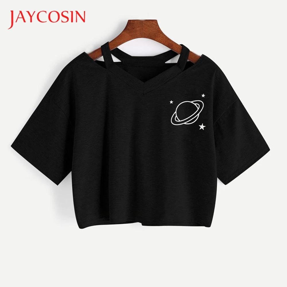 JAYCOSIN женская летняя повседневная майка с принтом планеты топ коротким рукавом