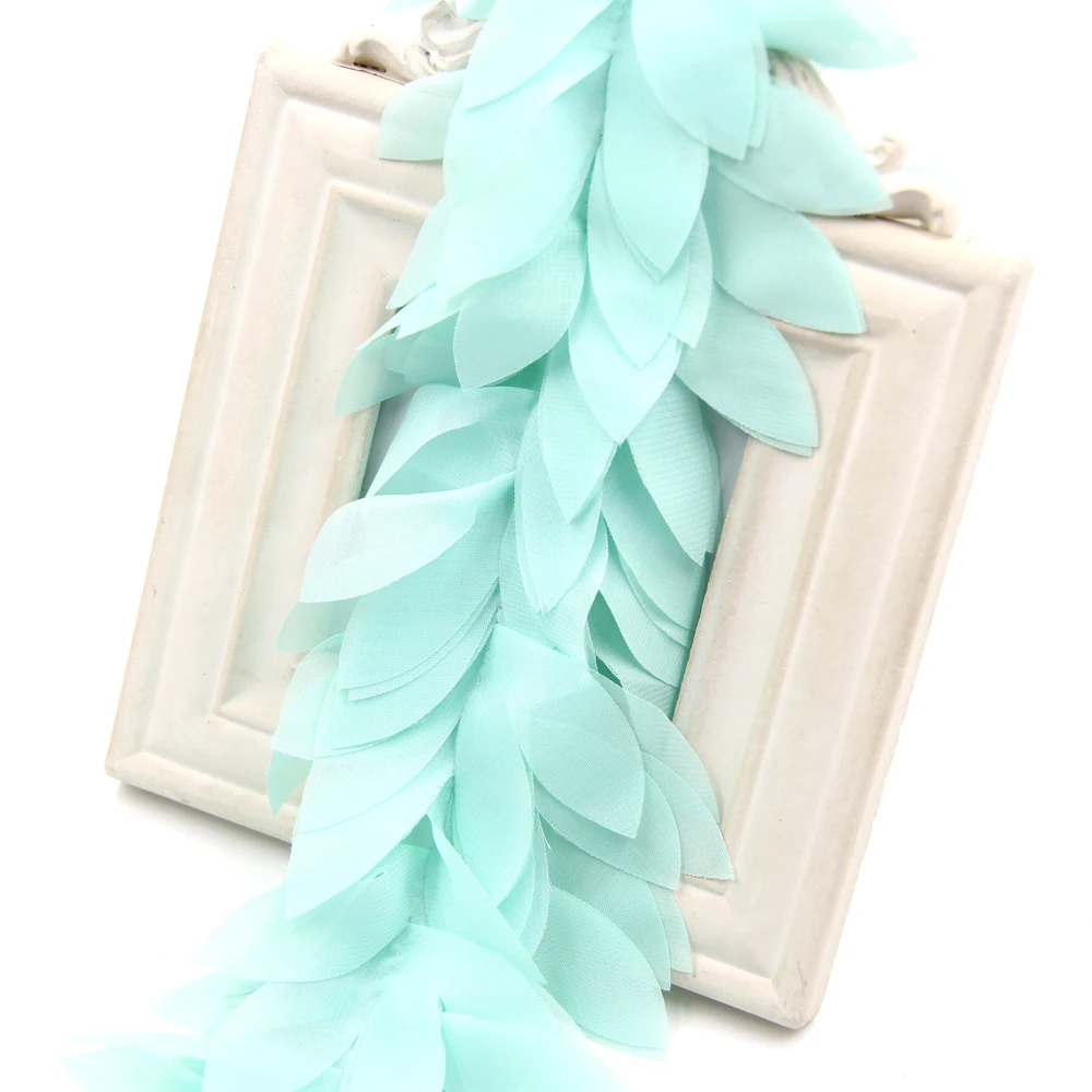 Tiffany blue 1 ярд прекрасные 3D листья кружева цветок шифон цветы отделка кружевной ткани ленты DIY Швейные аксессуары и дома Свадебная вечеринка украшения - Цвет: Tiffany blue