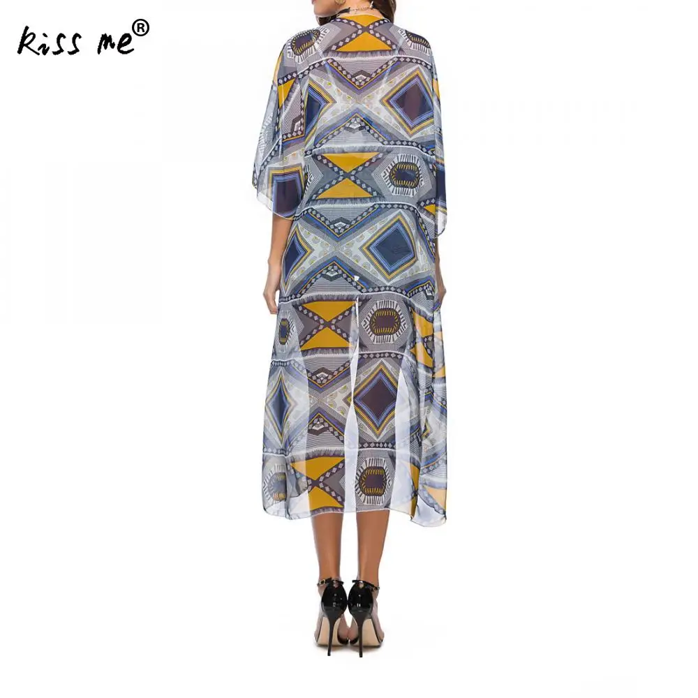 Шифоновое парео пляжное платье с принтом Новое бикини накидка халат De Plage летняя