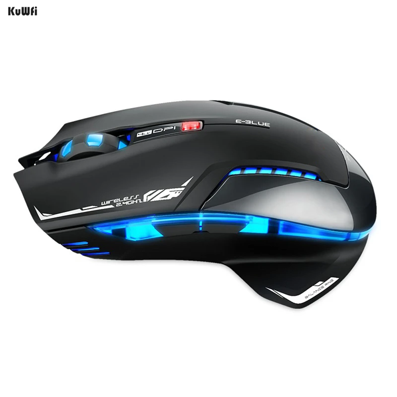 KuWFi 2500 Точек на дюйм Беспроводной игровой Мышь с светодиодный подсветкой прорезиненное колесо прокрутки обеспечивает длительный срок службы до 5 миллионов нажатий