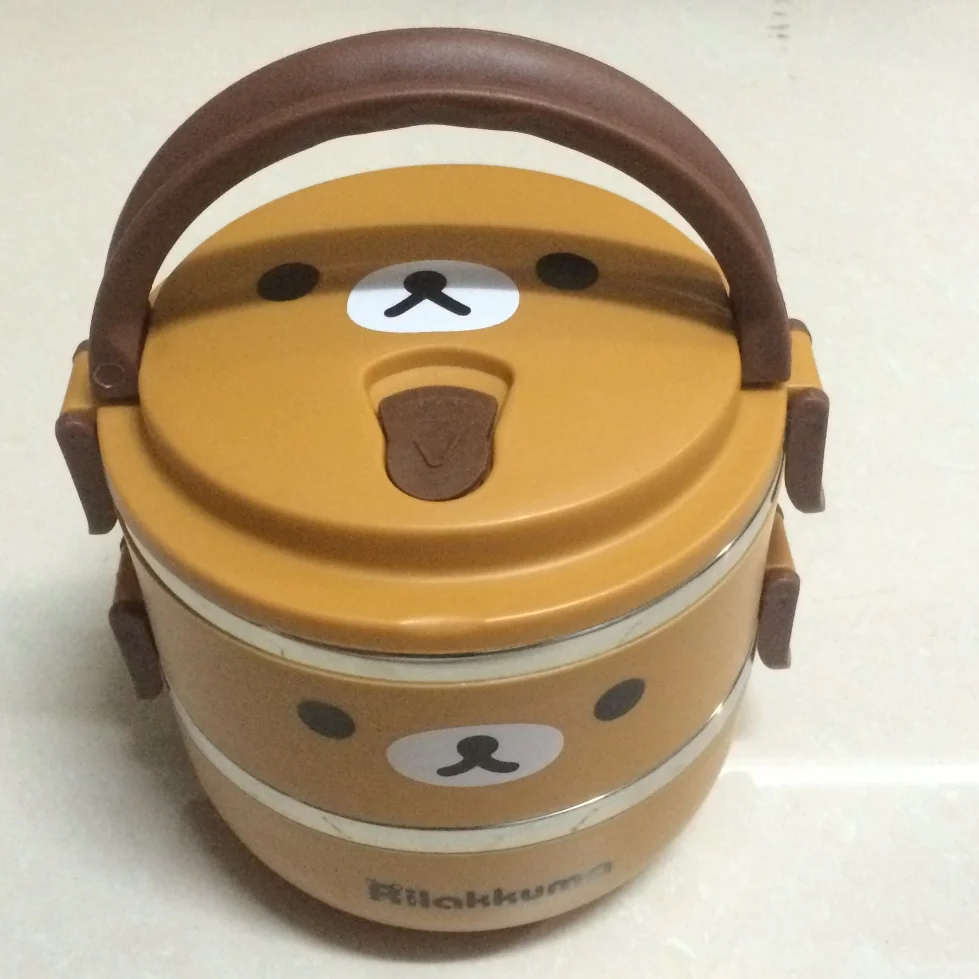 Двухслойный мультяшный портативный контейнер из нержавеющей стали для хранения