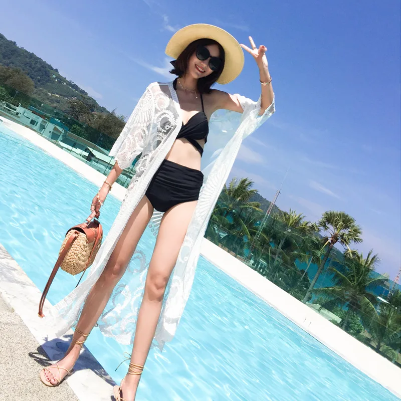 Женское шифоновое кимоно Boho белое длинное пляжное с принтом на шнуровке лето 2020| |