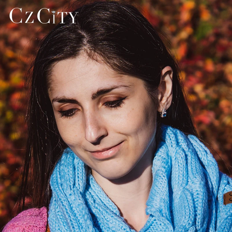 CZCITY синий Topza серьги для Для женщин 925 пробы серебро крошечные CZ вымощенное клипсы