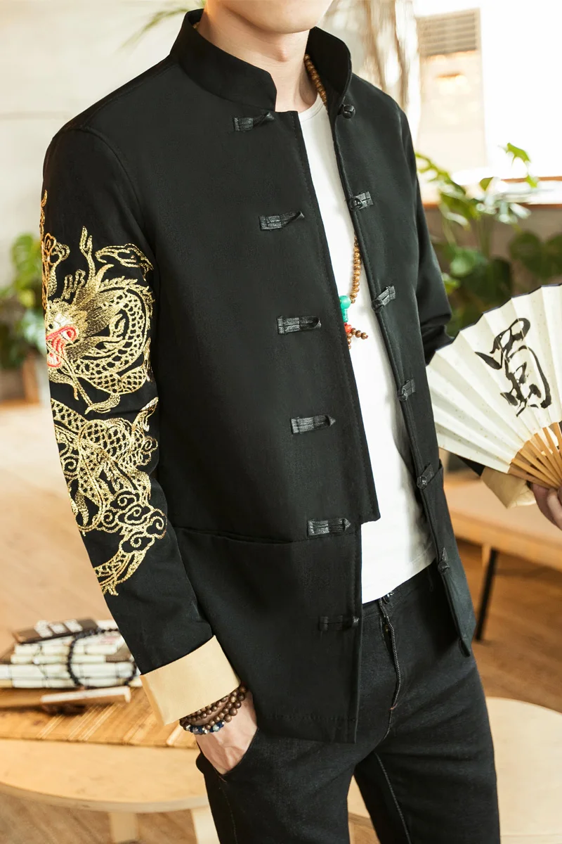 Traditional chinese clothing men dragon jacket tang kung fu style hanfu | Тематическая одежда и униформа