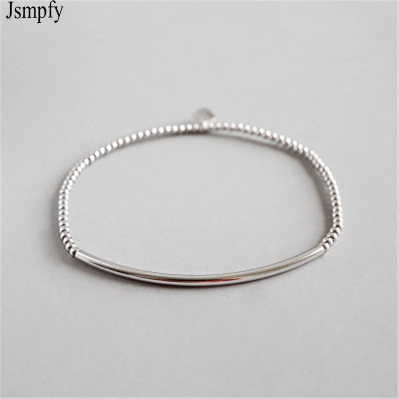 Jsmpfy Silver Adjustable Beads Strand Link&ampchain Bracelets Tube Charms 925 Sterling Elastic Bracelet For Women Gifts | Украшения и