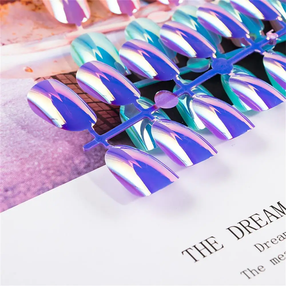 Накладные ногти 24 шт. зеркальные акриловые голографические накладные Типсы на