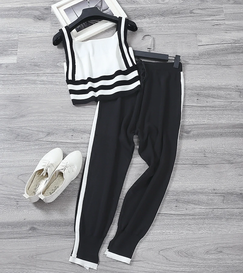 Женский полосатый топик комплект со штанами короткая стильная рубашка с ремнями