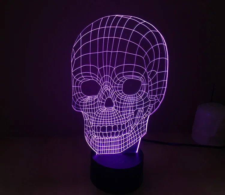 [Seven Neon] Крутая акриловая Настольная лампа с черепом 7 цветов 3d новинка