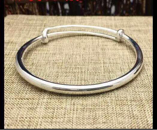 Женский простой гладкий браслет из серебра 999 пробы с эффектом пуш-ап | Украшения