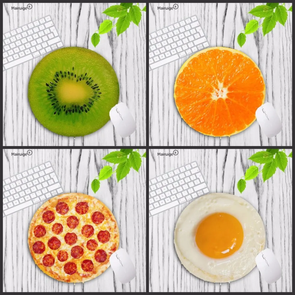 

Mairuige New Arrivals Fruit Orange Food eggs Pizza Delicious Laptop Computer Mousepad Size for 20X20CM 22X22CM Round Mousepad
