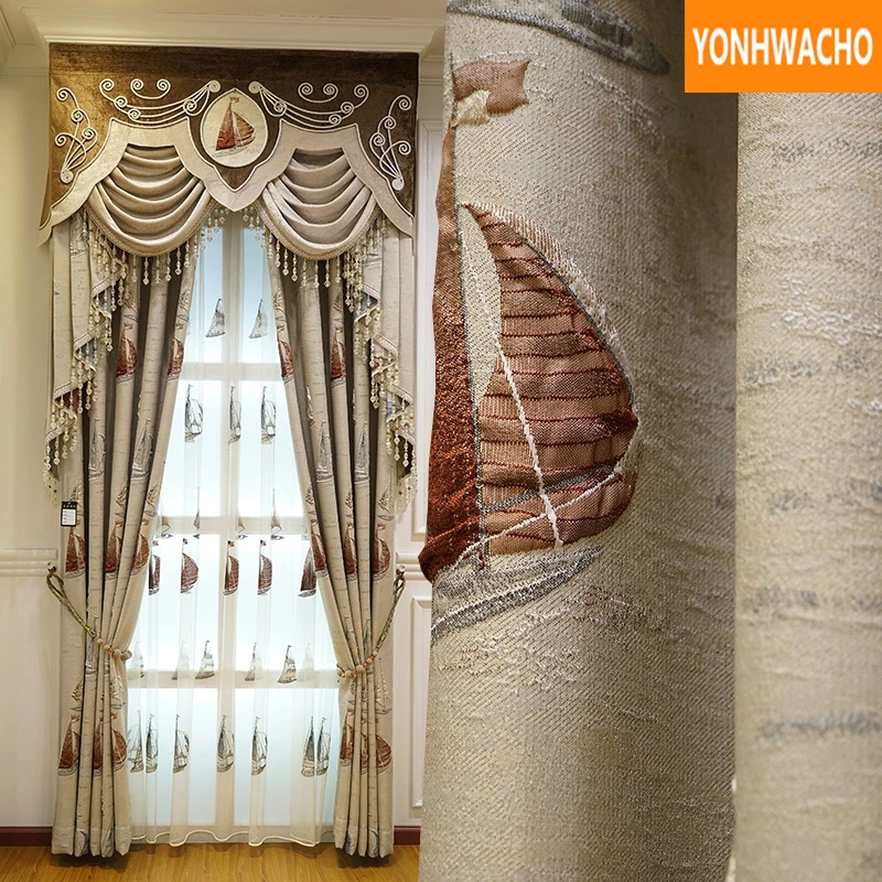 

Custom curtains European 3D embossed jacquard luxury children's room Chenille cloth blackout curtain tulle valance drape B099