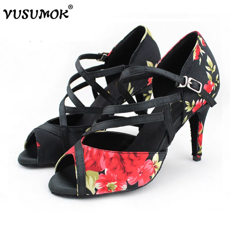 

VUSUMOK Chinese style Satin Women's Latin dance shoes indoor professional fitness shoes Ballroom dancing shoes Party Wedding
