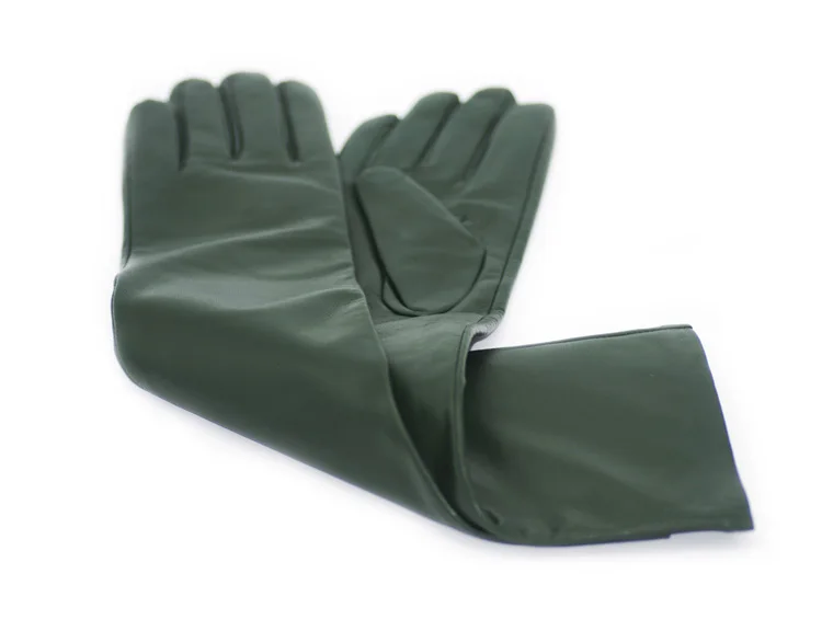 dark green Новинка, женские вечерние теплые длинные перчатки из натуральной овечьей кожи, черные, красные, серые, бежевые, зеленые, синие - Цвет: dark green