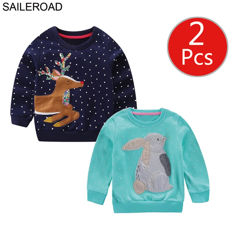 SAILEROAD 2 шт. Животных Вышивать Толстовка для Девочек Толстовки для Девочек Кролик Кошка 3D Детские Толстовки Детская Одежда Детская Одежда