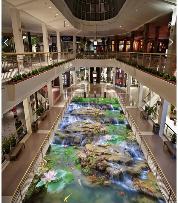 

3d pvc flooring bedroom custom photo waterproof floor sticker waterfall lotus carp decoration painting wallpaper for walls 3d