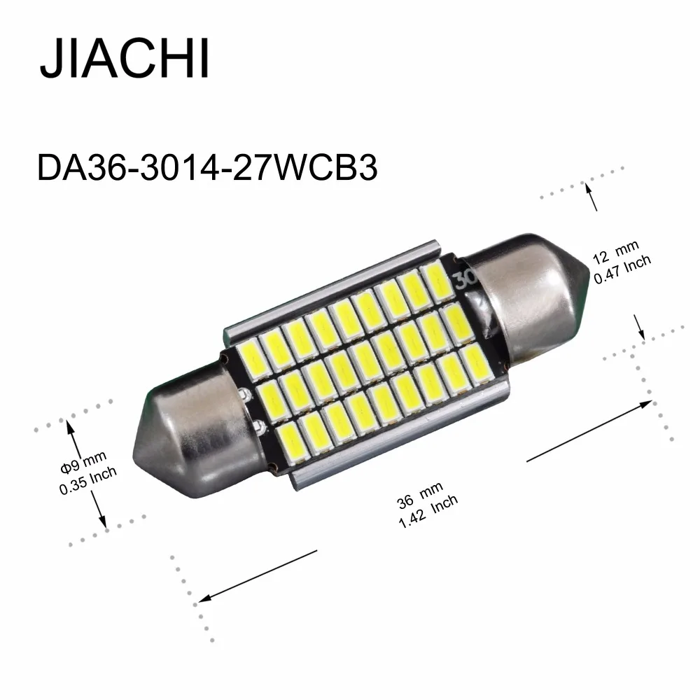 Фото JIACHI 100 шт., яркая светодиодная лампа C5W Canbus без OBC, гирлянда 36 мм, 3014 чип 27SMD, купольный светильник для чтения в салоне автомобиля, белый, 12 В №2