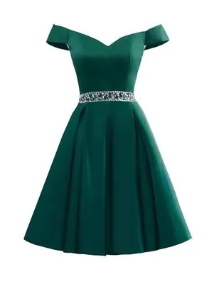 Зеленый Doragrace vestidos de festa женское короткое коктейльное платье с открытыми плечами и бисером - Цвет: Зеленый