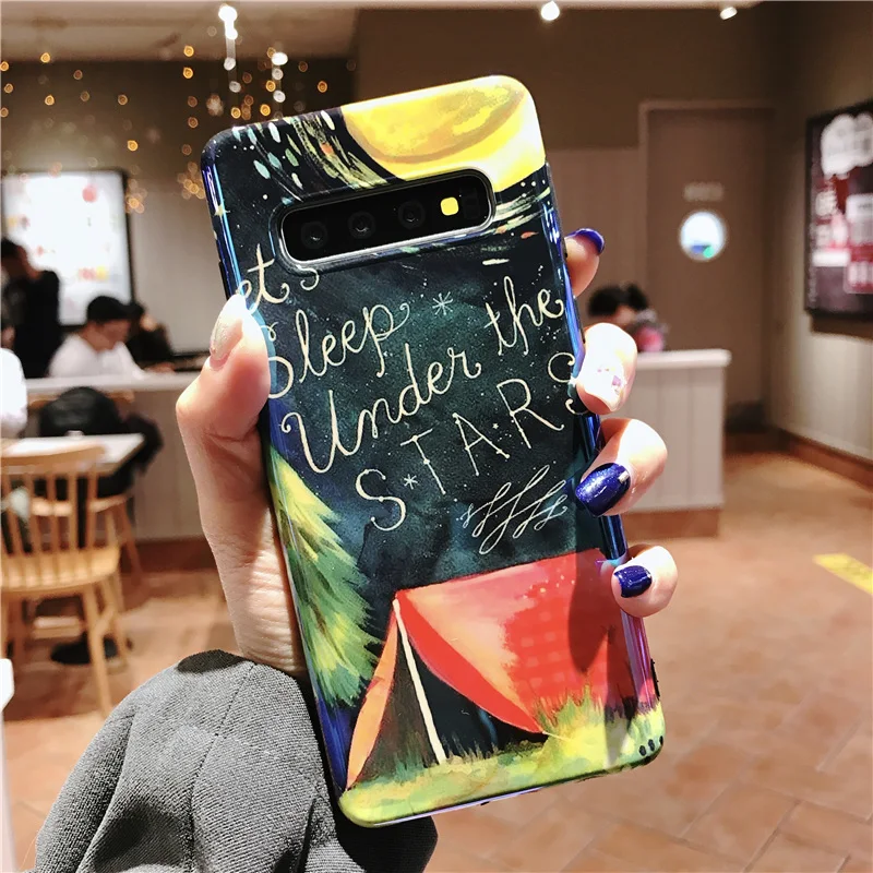 YHBBCASES Blu Ray чехол для Samsung Galaxy S10 Plus S8 S9 Чехлы мультфильм звездное небо космическое