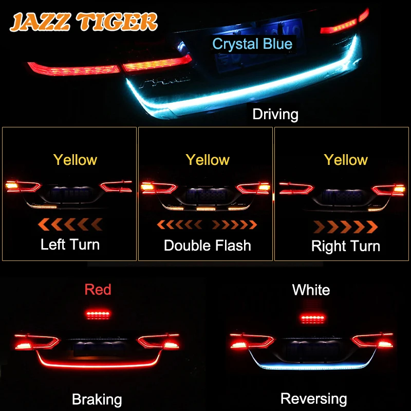 

JAZZ TIGER 4-in-1 Car LED Trunk Strip Light Flowing Rear Lamp Brake Turn Signal Reverse Light For Renault Clio Duster Keloes