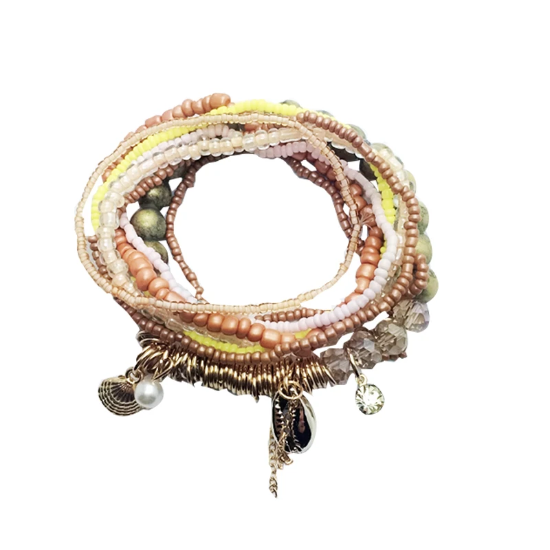 Женский браслет в стиле бохо разноцветный с кристаллами и ракушками 2019|Браслеты