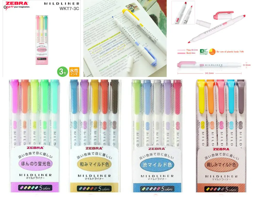 Японские канцелярские принадлежности Zebra Mildliner двухсторонний хайлайтер тонкий/Bold 20 цветов флуоресцентная ручка крюк ручка маркер, фломастер