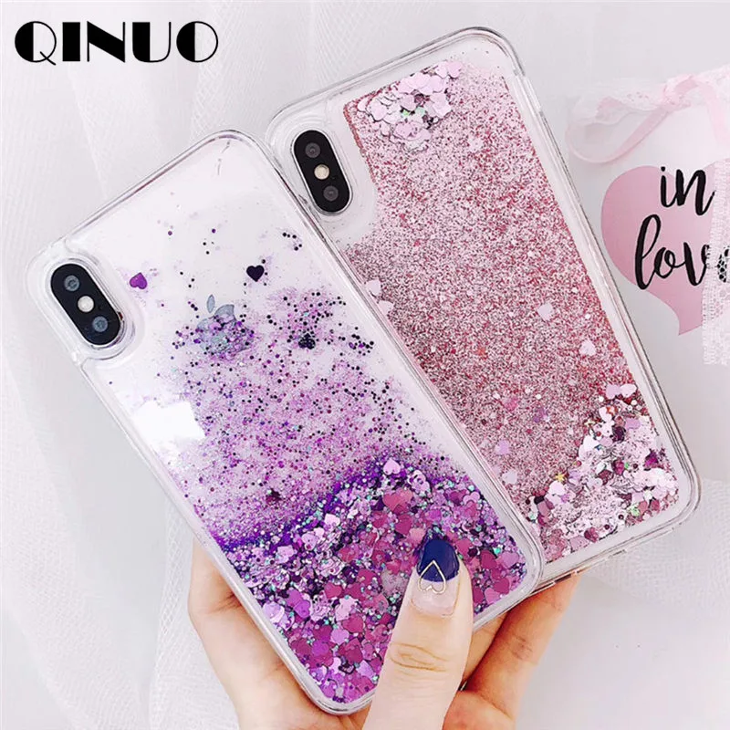 Мягкий чехол QINUO Love Heart Shining quicksand для Huawei HonorV10 6X 7X 8X 9 10 Lite Жидкостная динамика Nova 2i 3i