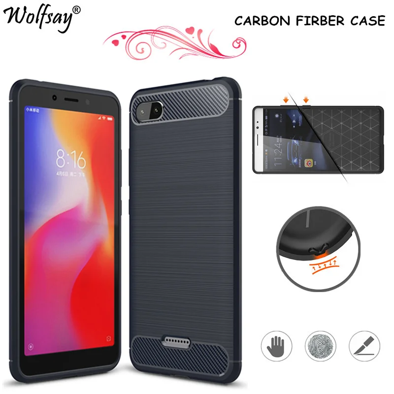 

Чехол Wolfsay из углеродного волокна для Xiaomi Redmi 6A, силиконовый чехол для телефона Xiaomi Redmi 6A, противоскользящий чехол для Redmi 6A