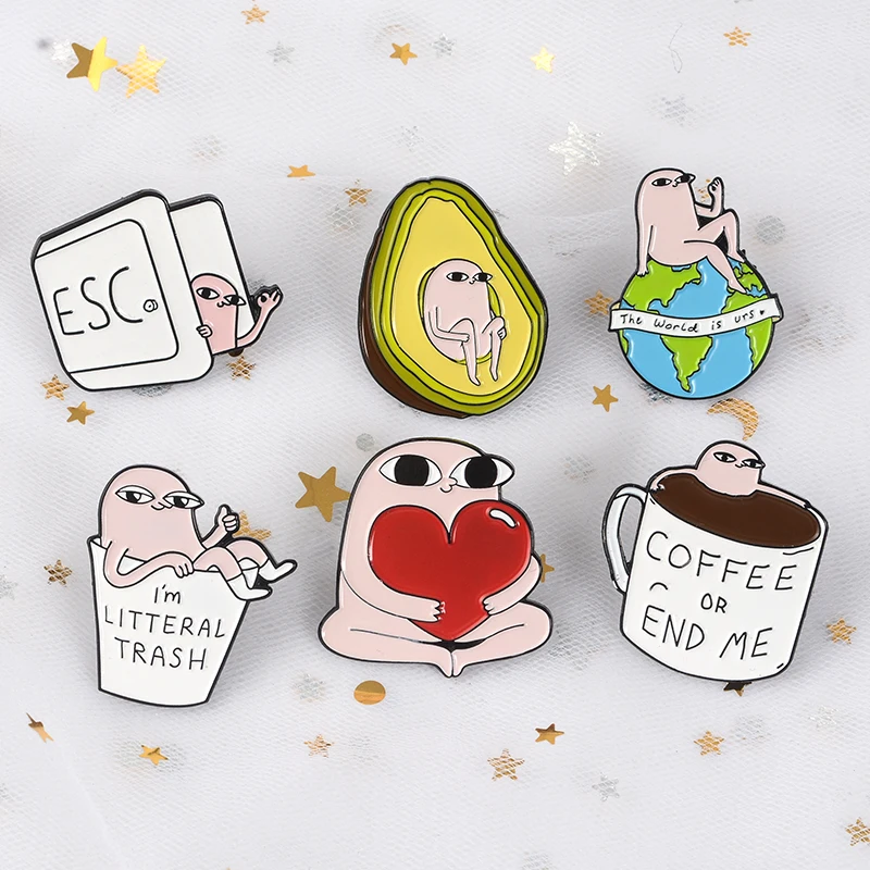 

Little Pink Monster Ketnipz Meme Funny Coffee Avocado Heart brooches Bag Clothes Badge Enamel Lapel Pin Jewelry friend Gift