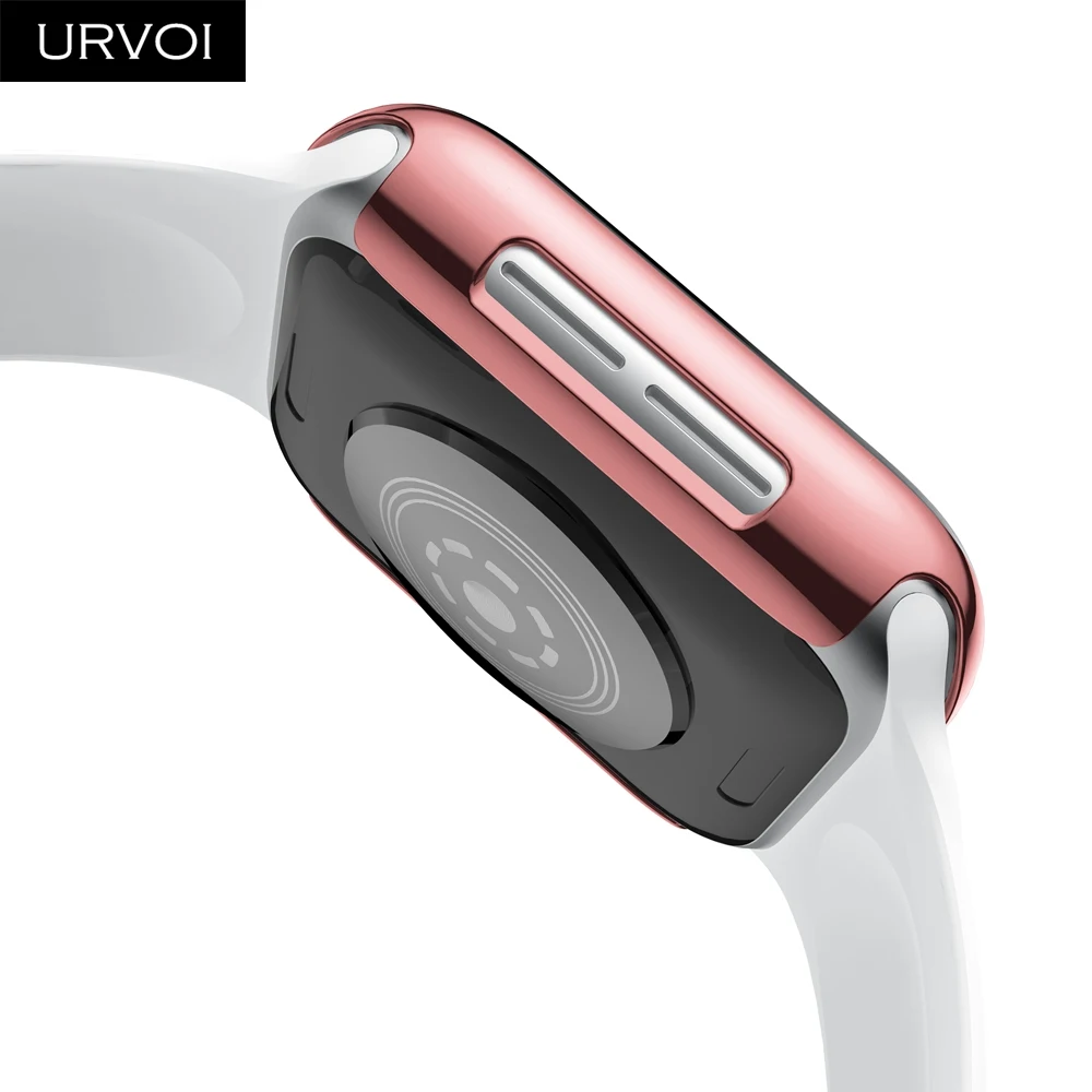 URVOI полное покрытие для Apple Watch series 5 4 3 пластиковый чехол Защита экрана для iWatch Тонкий чехол с гальваническим покрытием 40 44 мм