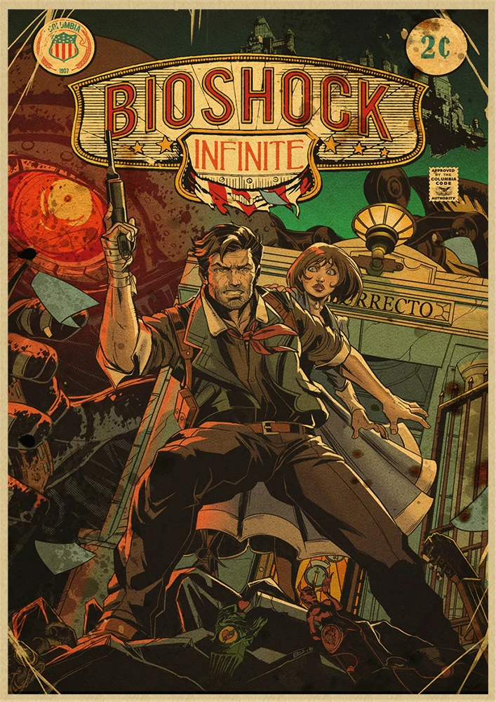 BioShock Retro poster Home Furnishing decoration Kraft Game Poster Drawing Painting Wall stickers - Цвет: Шоколад