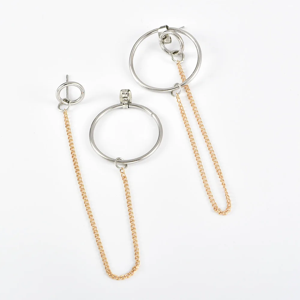 2 шт./компл. модные женские серьги двойной круг длинная цепочка Золотые набор