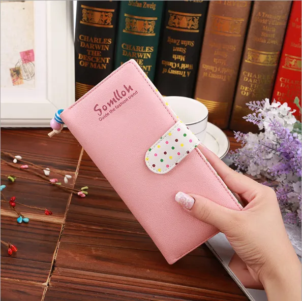 Новые модные женские кошельки карамельных цветов в горошек кожаный маленький