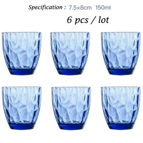 6 pcs blue style 1 Соковое стекло, красочное креативное тиснение, стакан для воды, 6 шт./лот, розовый, синий, утолщенный бокал для вина, пива, чая, молока, стакан chivas - Цвет: 6 pcs blue style 1