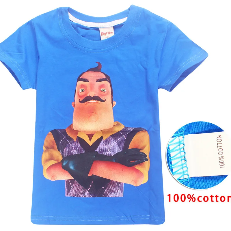 6-14-year-old summer new Hello neighbors selling brand Fortnite cartoon children baby boys clothes short-sleeved cotton T-shirt | Детская