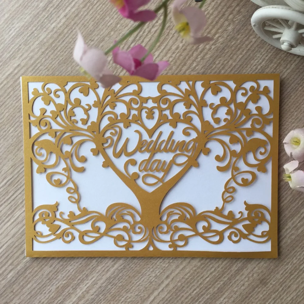 

40Pcs Romantic tree Party Birthday Decoration Wedding Day Invitation Card Greeting Blesing card Laser Cut Pearliscent Paper card