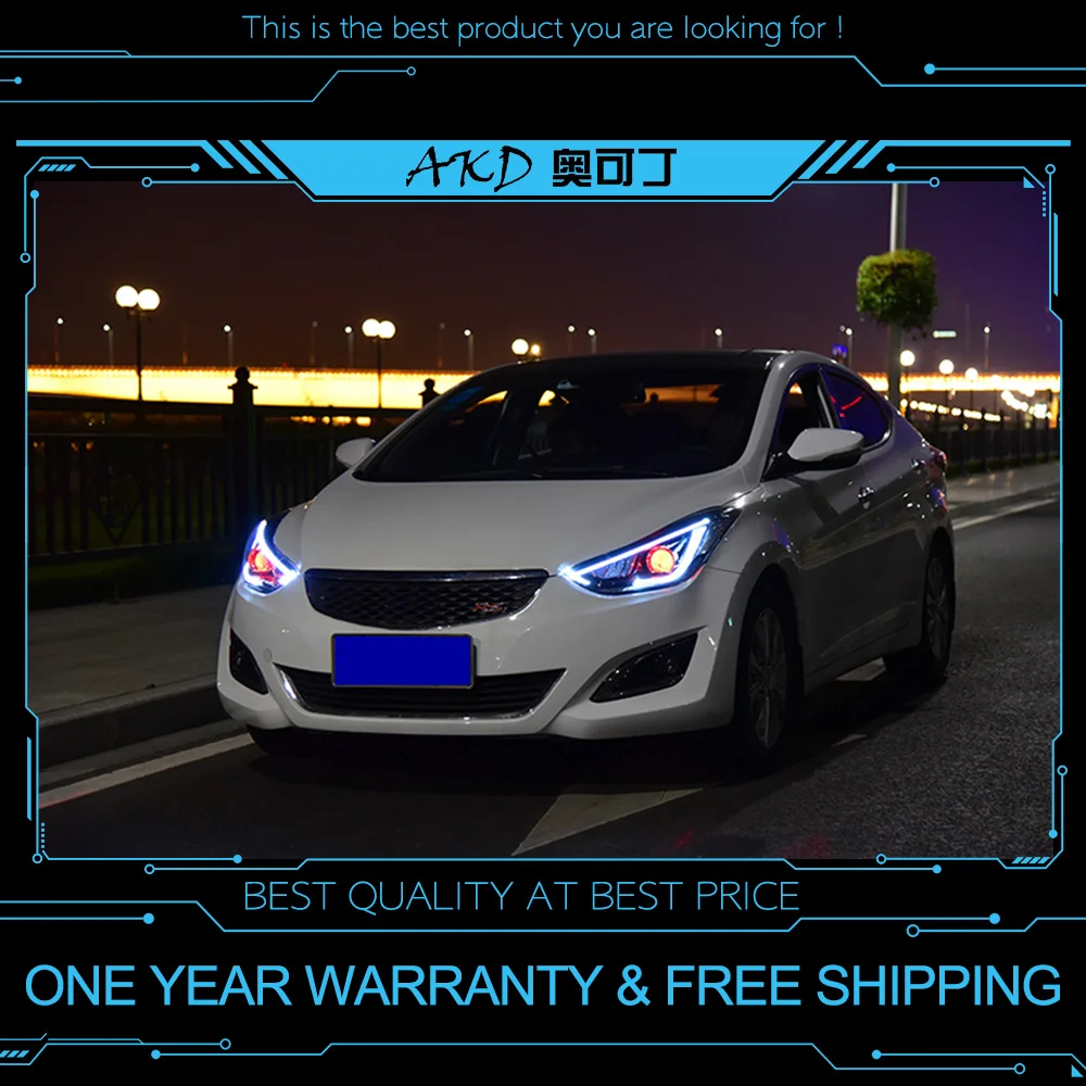 AKD Тюнинг автомобилей Фара для hyundai Elantra 2012- фары светодио дный DRL ходовые огни би-ксенон луч Противотуманные фары ангельские глазки