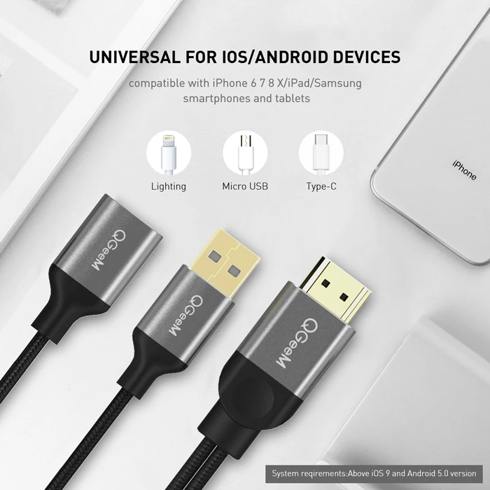 QGeeM USB al Cavo di HDMI per il iphone 8 X7 6 Plus iPad tv Telefoni Android per MHL Adattatore 1080 P конвертер для iphone Cavo