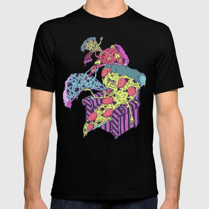 2017 Весна Прямых Продаж мужская футболка Пицца Едят Пиццу издание короткий О шеи