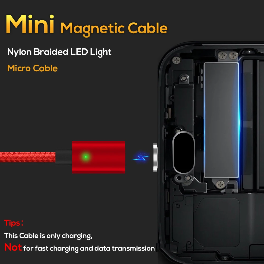 Кабель магнитный TOPK FLine-Mini 1м и 2м LED Micro USB Nylon Braided для зарядки Samsung S7 Xiaomi Redmi 4X.